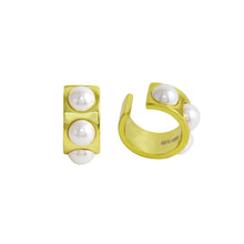 Load image into Gallery viewer, Sterling Silver Gold Plated Mother of Pearl Cuff Earrings