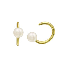 Load image into Gallery viewer, Sterling Silver Gold Plated Pearl Semi-Hoop CZ Earrings
