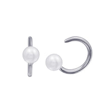 Load image into Gallery viewer, Sterling Silver Rhodium Plated Pearl Semi-Hoop CZ Earrings