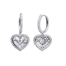 Load image into Gallery viewer, Sterling Silver Rhodium Plated CZ Hoop Dangling Heart Earrings