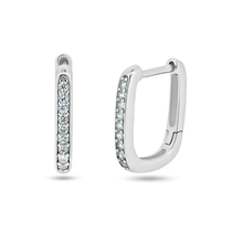 Load image into Gallery viewer, Sterling Silver Rhodium Plated Rectangular CZ Hoop Earrings