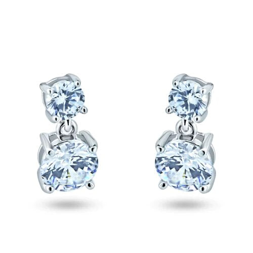Sterling Silver Rhodium Plated Dangling Round CZ Earrings