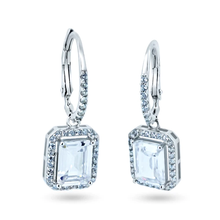 Load image into Gallery viewer, Sterling Silver Rhodium Plated Dangling CZ Leverback Earrings