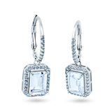 Sterling Silver Rhodium Plated Dangling CZ Leverback Earrings