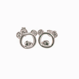 Sterling Silver Rhodium Plated Bear Silhouette Clear CZ Stud Earrings Dimensions-10.1mmx8.8mm