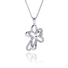 Load image into Gallery viewer, Sterling Silver Clear CZ Rhodium Plated Double Cross Pendant Necklace