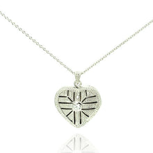 Load image into Gallery viewer, Sterling Silver Necklace with Cross Design Centered with Round Clear Cz Heart Locket Pendant