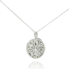 Load image into Gallery viewer, Sterling Silver Necklace with Cross Design Centered with Clear Cz Oval Locket Pendant