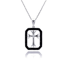 Load image into Gallery viewer, Sterling Silver Rhodium and Black Rhodium Plated Black CZ Cross Pendant Necklace