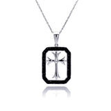 Sterling Silver Rhodium and Black Rhodium Plated Black CZ Cross Pendant Necklace