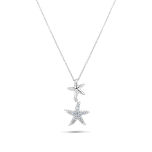 Load image into Gallery viewer, Sterling Silver Rhodium Plated CZ Double Starfish Dangling Necklace