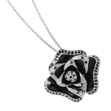 Load image into Gallery viewer, Sterling Silver Rhodium Plated Black and White Rose Necklace with Black and Clear CZ