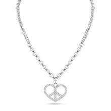 Load image into Gallery viewer, Sterling Silver Rhodium Plated Double Chain Heart Peace Clear CZ Necklace