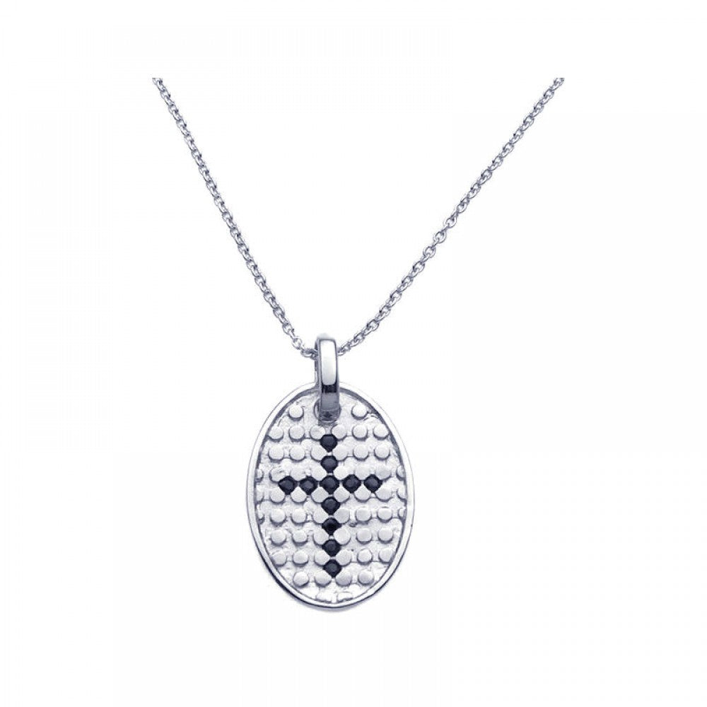 Sterling Silver Rhodium Plated Black CZ Pendant Necklace