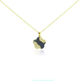 Sterling Silver Gold Plated Necklace with Two-Toned Small Flower Inlaid with Clear Czs Pendant