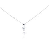 Sterling Silver Necklace with Modish Blue Sapphire Cz Evil Eye and Cross Pendant
