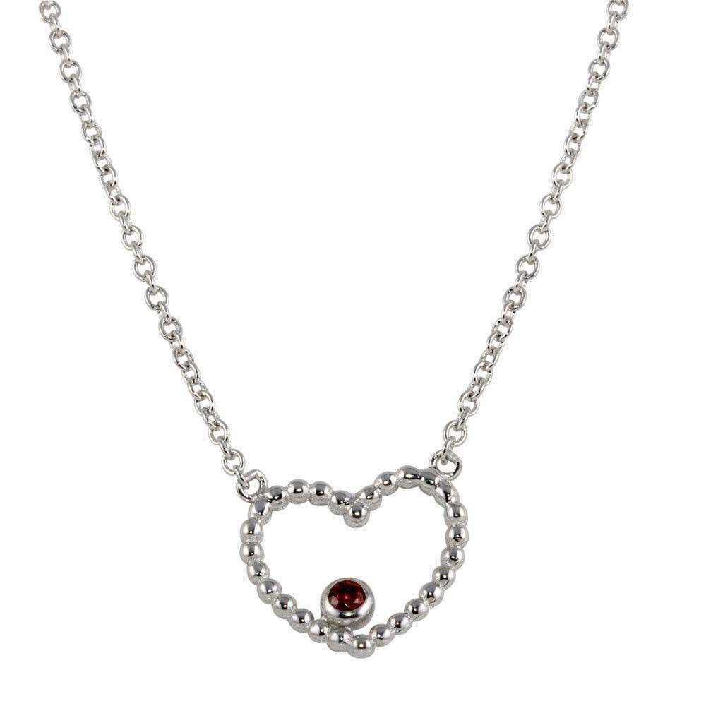 Sterling Silver Rhodium Plated Heart Pendant with Red CZ
