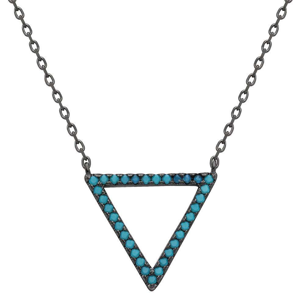 Sterling Silver Black Rhodium Turquoise StoneOpen Triangle Necklace