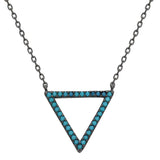 Sterling Silver Black Rhodium Turquoise StoneOpen Triangle Necklace