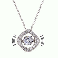 Load image into Gallery viewer, Sterling Silver Rhodium Plated Open Square Pendant Necklace With Dancing CZ Stones