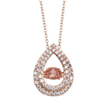 Load image into Gallery viewer, Sterling Silver Rose Gold Plated Open Teardrop Pendant Necklace With Dancing CZ