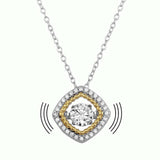 Sterling Silver Rhodium Plated And Gold Plated Open Square Necklace With Dancing CZ
