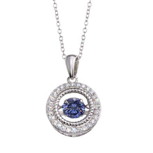Load image into Gallery viewer, Sterling Silver Rhodium Plated Open Pendant Necklace with Blue Dancing CZ
