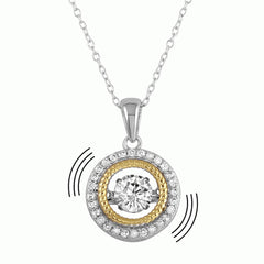 Sterling Silver Rhodium Plated Open Pendant Necklace with Dancing CZ