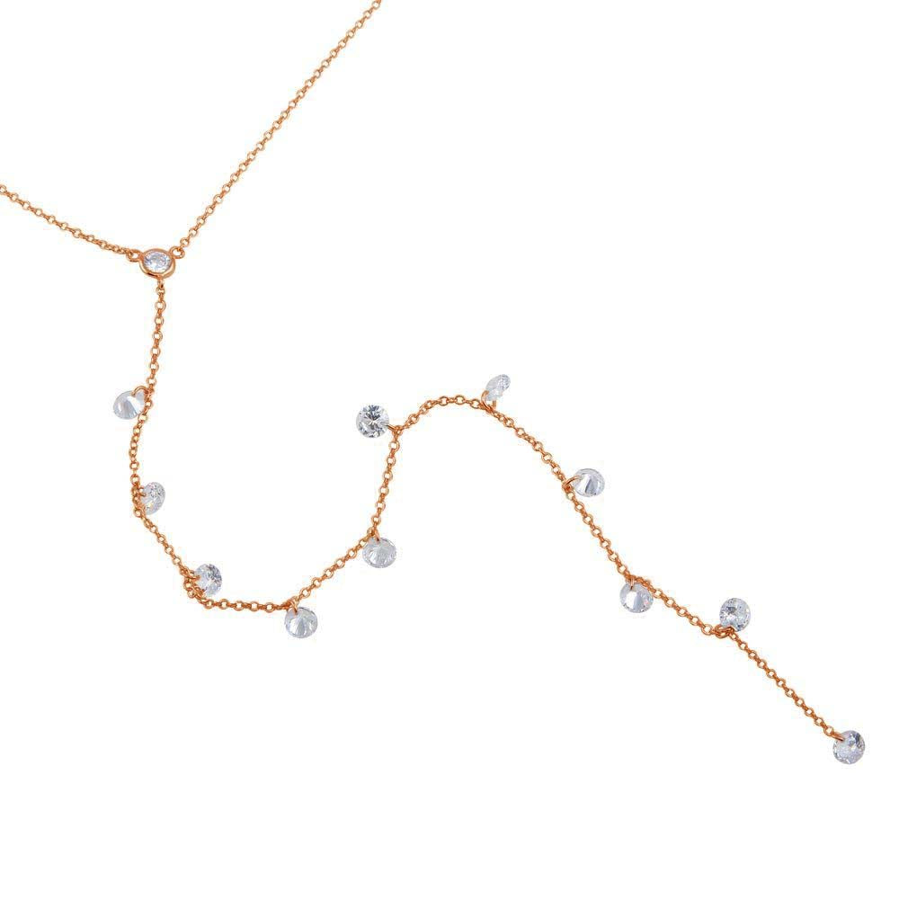 Sterling Silver Rose Gold Plated Drop CZ Necklace