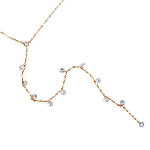 Sterling Silver Rose Gold Plated Drop CZ Necklace