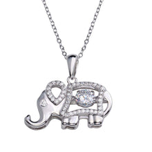 Load image into Gallery viewer, Sterling Silver Rhodium Plated Elephant Pendant Necklace With Dancing CZ