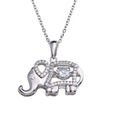 Sterling Silver Rhodium Plated Elephant Pendant Necklace With Dancing CZ