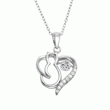 Load image into Gallery viewer, Sterling Silver Rhodium Plated Cat Heart Necklace With Dancing CZ