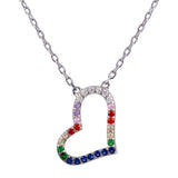 Sterling Silver Rhodium Plated Open Heart Multi Color CZ Necklace
