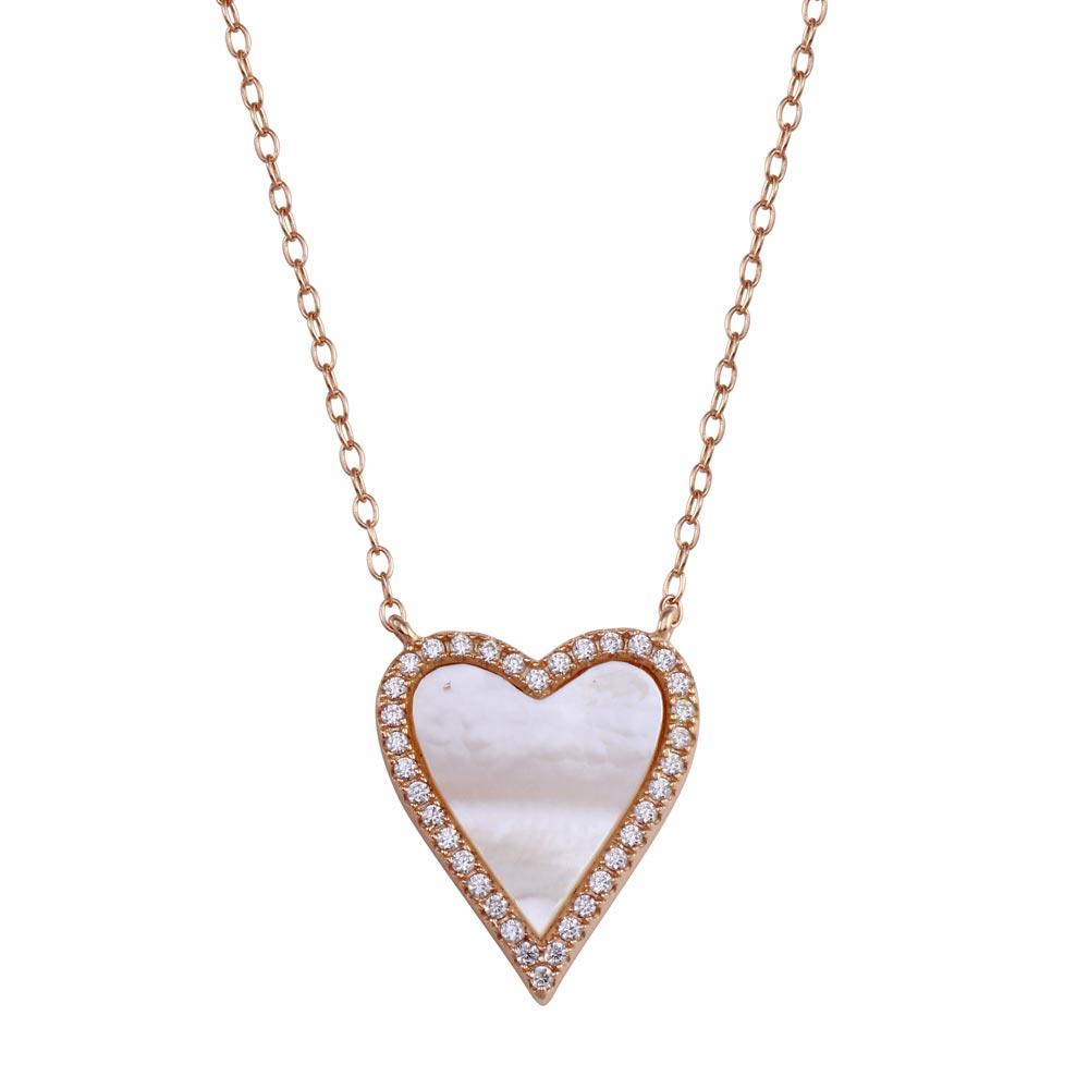 Sterling Silver Rose Gold Plated Heart Mother of Pearl Necklace
