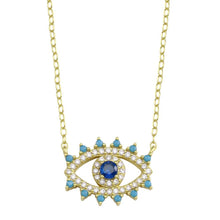 Load image into Gallery viewer, Sterling Silver Gold Plated Evil Eye Blue CZ Necklace