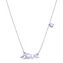 Load image into Gallery viewer, Sterling Silver Rhodium Plated Love Mother Of Pearl And CZ Necklace