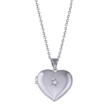 Load image into Gallery viewer, Sterling Silver Rhodium Plated Heart Locket Star Clear CZ Necklace