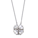 Sterling Silver Rhodium Plated CZ MOP Magnetic Flower Heart Necklace