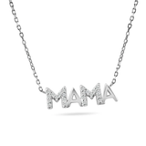Sterling Silver Rhodium Plated Mama CZ Necklace
