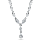Sterling Silver Rhodium Plated Teardrop Clear CZ Tennis Necklace
