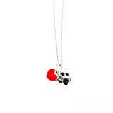 Sterling Silver Rhodium Plated Dog Paw Red Enamel Heart Pendant Necklace Chain Length-16+2inches, Dog Paw Dimensions-7.5mmx7mm, Heart Dimensions-7mmx6mm
