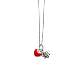 Sterling Silver Rhodium Plated Star Of David Red Enamel Heart Clear CZ Pendant Necklace Chain Length-16+2inches, Star Of David Dimensions-8.5mmx8.5mm, Heart Dimensions-7mmx6mm