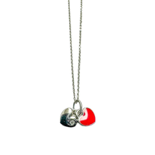 Load image into Gallery viewer, Sterling Silver Rhodium Plated Heart Red Enamel Heart Clear CZ Pendant Necklace Chain Length-16+2inches, Heart Dimensions-7mmx7mm, Red Heart Dimensions-7mmx6mm