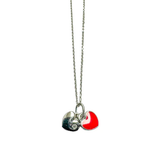 Sterling Silver Rhodium Plated Heart Red Enamel Heart Clear CZ Pendant Necklace Chain Length-16+2inches, Heart Dimensions-7mmx7mm, Red Heart Dimensions-7mmx6mm