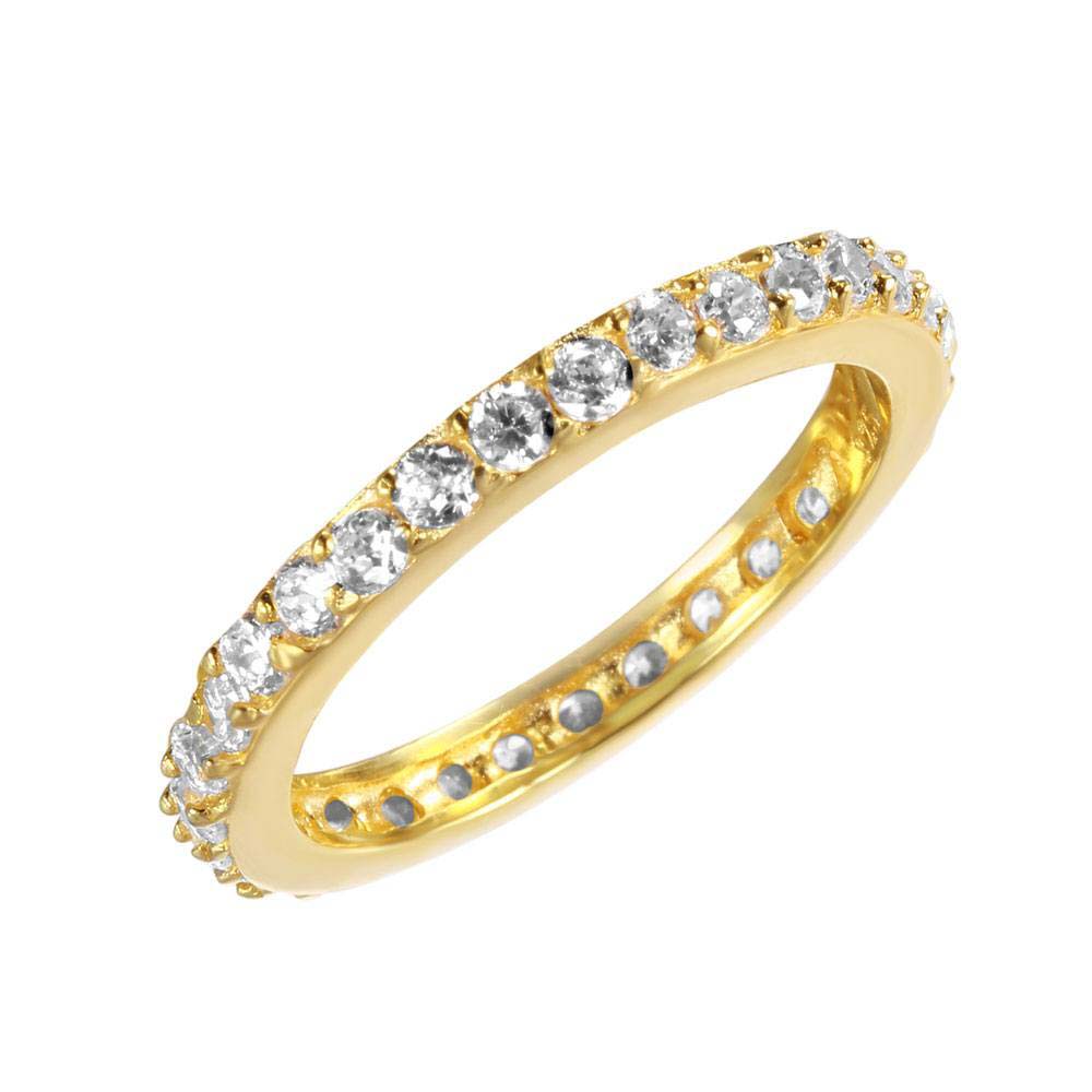 Sterling Silver Gold Plated Clear Czs Stackable Eternity Band Ring with Band Width of 2.3MM
