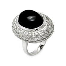 Load image into Gallery viewer, Sterling Silver Fashionable Ring with Centered Oval Cut Black Onyx with Paved Halo SettingAnd Ring Width of 29MM