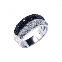 Load image into Gallery viewer, Sterling Silver Elegant Two Row Band Design Embedded with Micro Paved Clear and Black Czs Ring