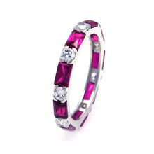 Load image into Gallery viewer, Sterling Silver Nickel Free Rhodium Plated Square Shaped Eternity Ring With Red Baguette And Clear CZ StonesAnd Width 3mmAnd Thickness 3mmx5mmAnd Dimensions 3mm