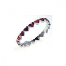 Load image into Gallery viewer, Sterling Silver Rhodium Plated  Heart Shaped Eternity Ring With Red Enamel CZ StonesAnd Width 3mm